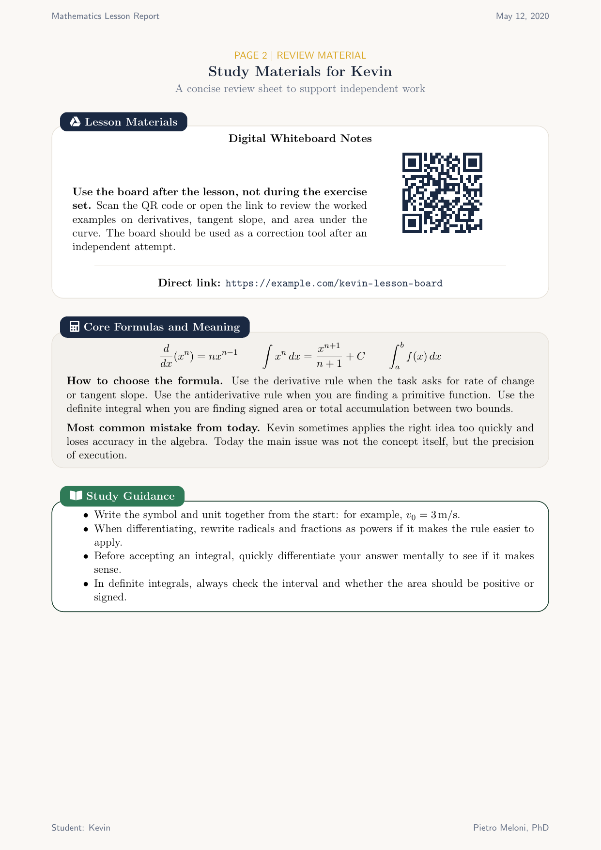 Lesson report page 2